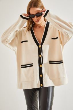 Bianco Lucci Dámske dvojité vrecko na prúžkované gombíky nadrozmerný sveter