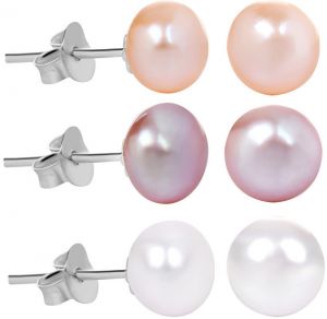 JwL Luxury Pearls Zvýhodnená sada 3 párov perlových náušníc - biele, lososové, fialové JL0426