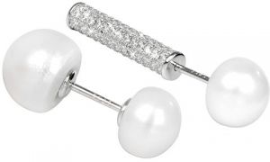 JwL Luxury Pearls Strieborné asymetrické náušnice s pravými bielymi perlami a zirkónmi JL0256