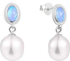 JwL Luxury Pearls Luxusné náušnice s pravou barokovou perlou a syntetickým opálom JL0583
