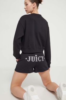 Šortky Juicy Couture dámske, čierna farba, s nášivkou, vysoký pás